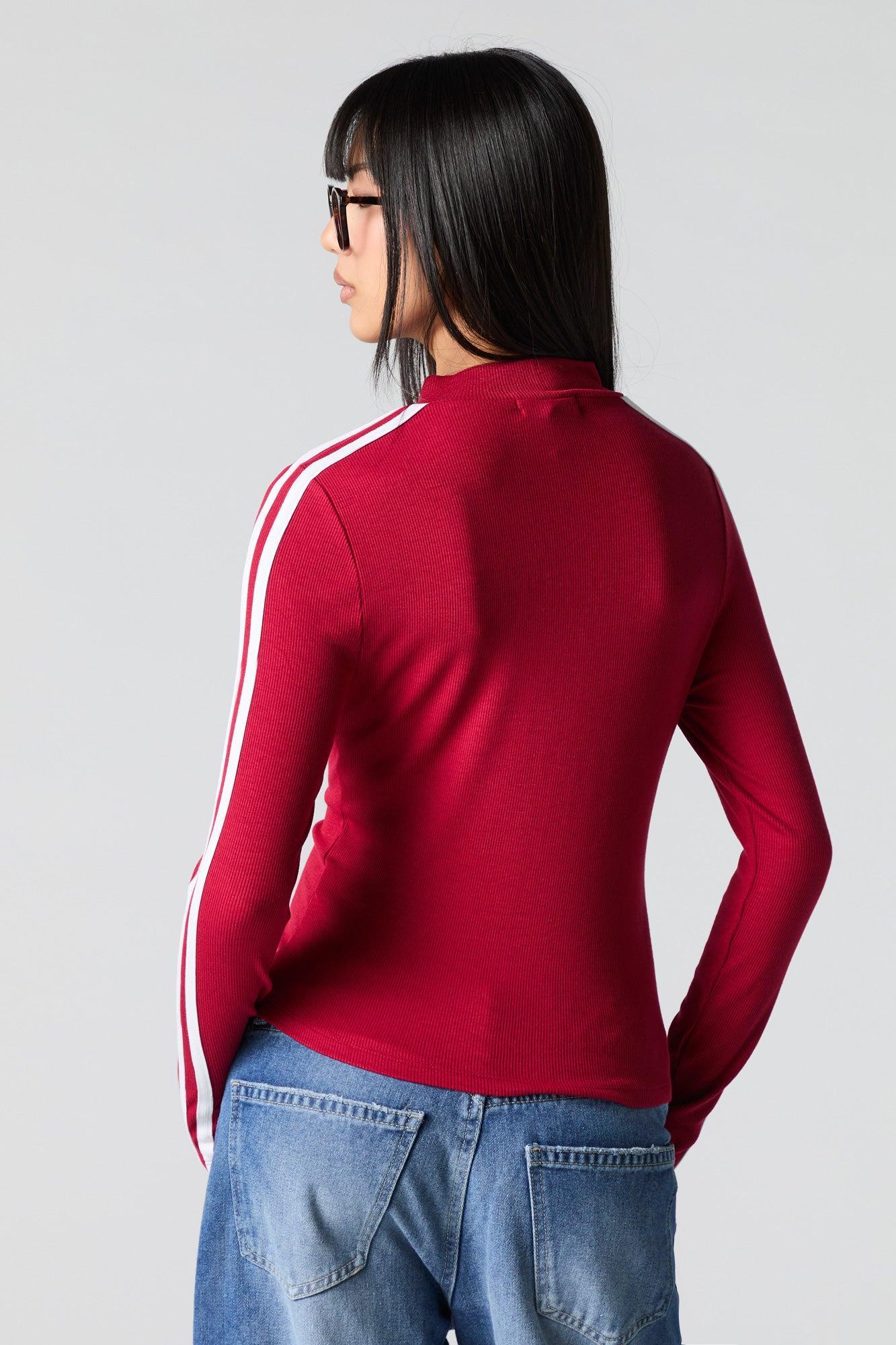 Embroidered Ribbed Zip-Up Sporty Top Female Product Image