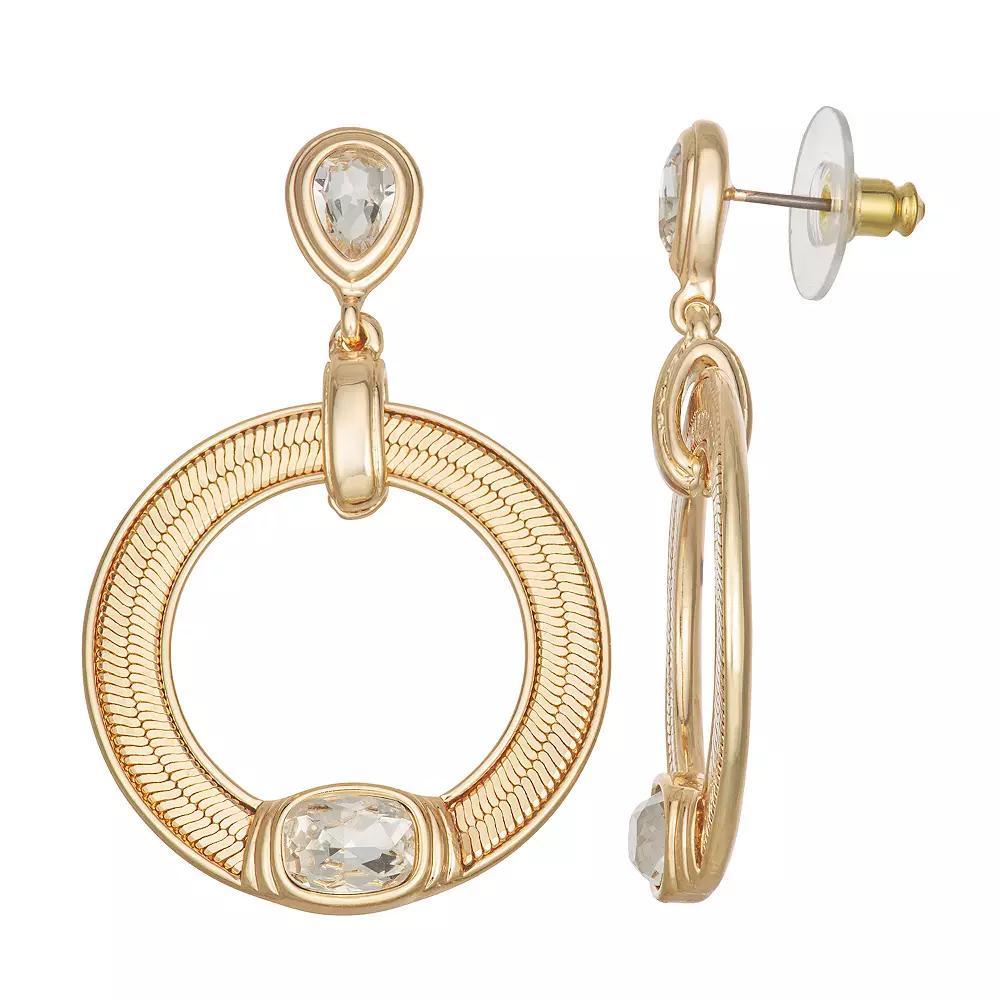 Nine West Gold Tone Crystal Doorknocker Post Earrings, Women's Product Image