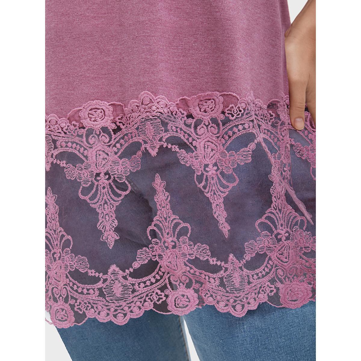 Plus Size Plain Crochet Lace Tank Top Women DustyPink Elegant Lace Round Neck Dailywear Tank Tops Camis BloomChic 30/6X Product Image