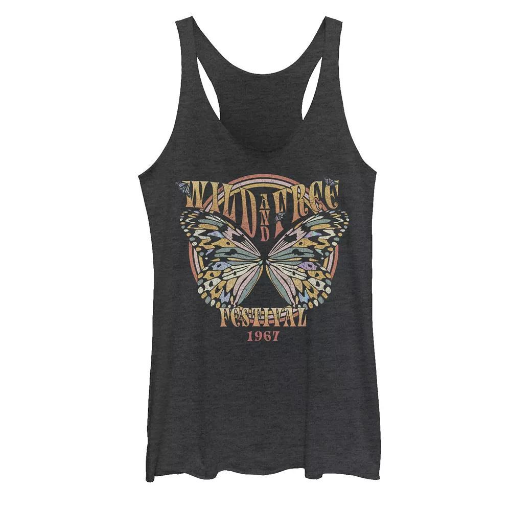 Juniors "Wild And Free Festival" Butterfly Tank Top, Girl's, Size: Small, Black Grey Product Image