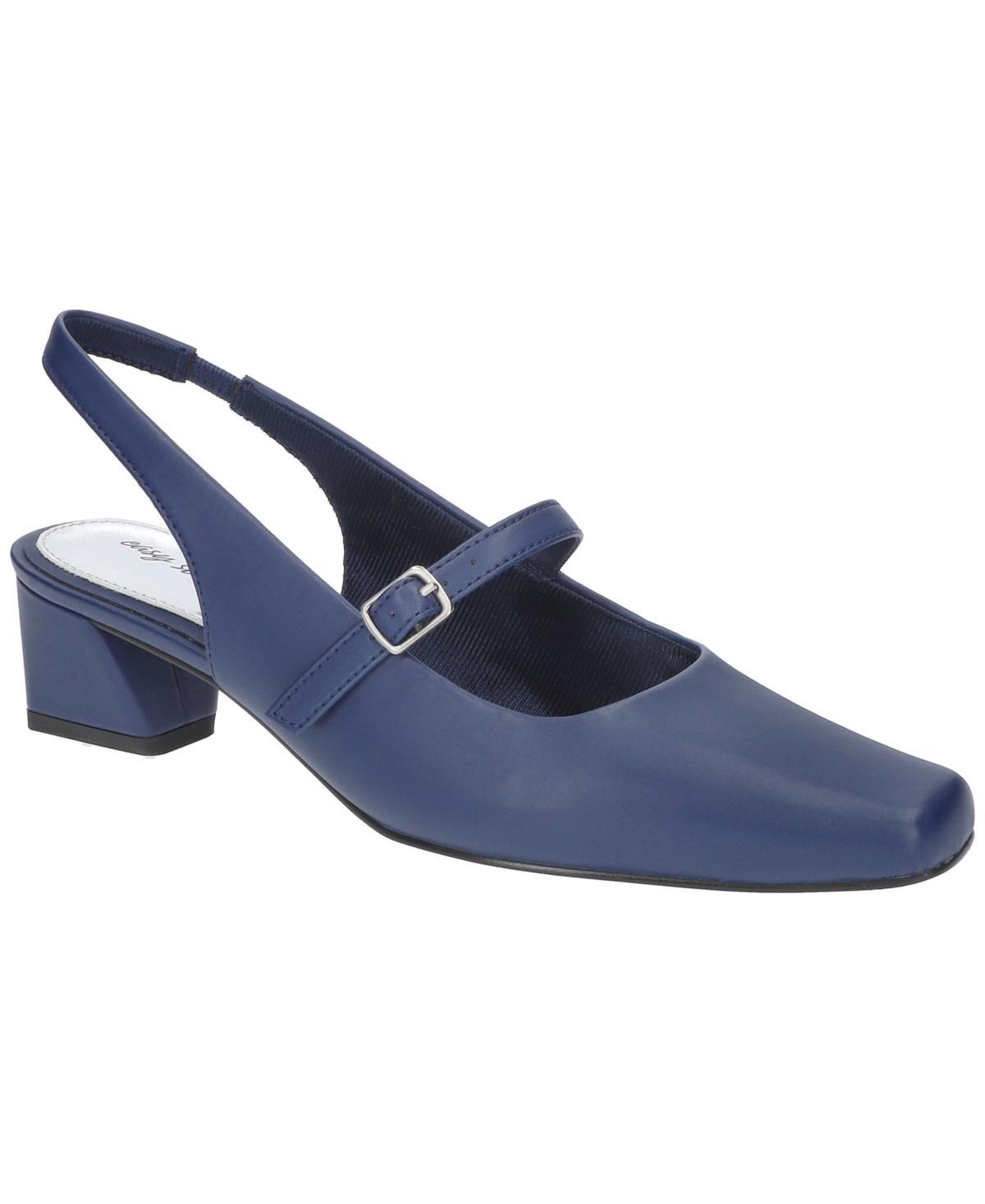 Easy Street Womens Cameo Square Toe Slingback Pumps Blue Satin Product Image