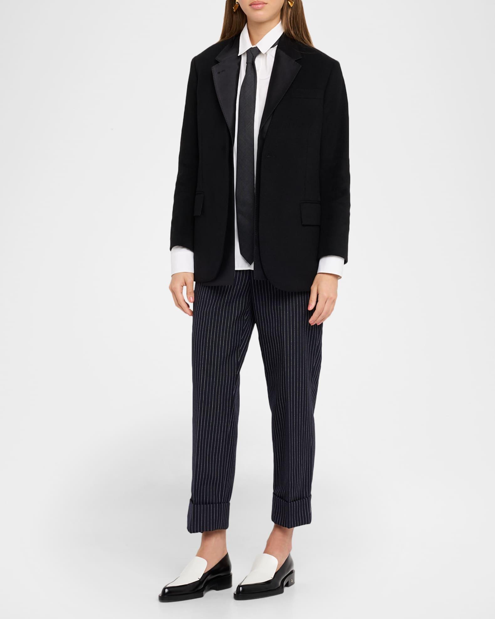 Pinstriped Backstrap Cropped Trousers Product Image