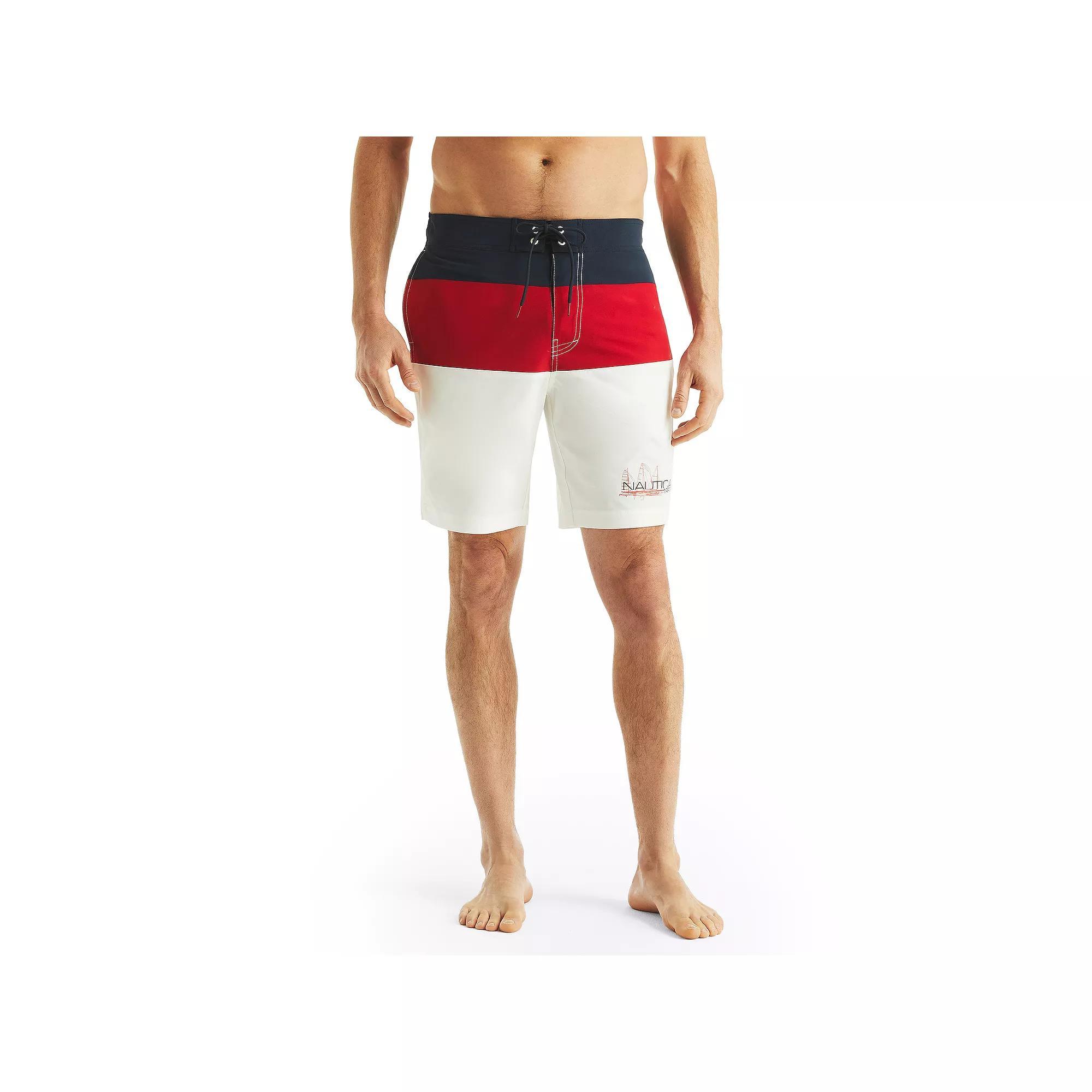 Men's Nautica 8.5" Elastic Waist Boardshorts, Size: XL, Red White Blue Block Product Image