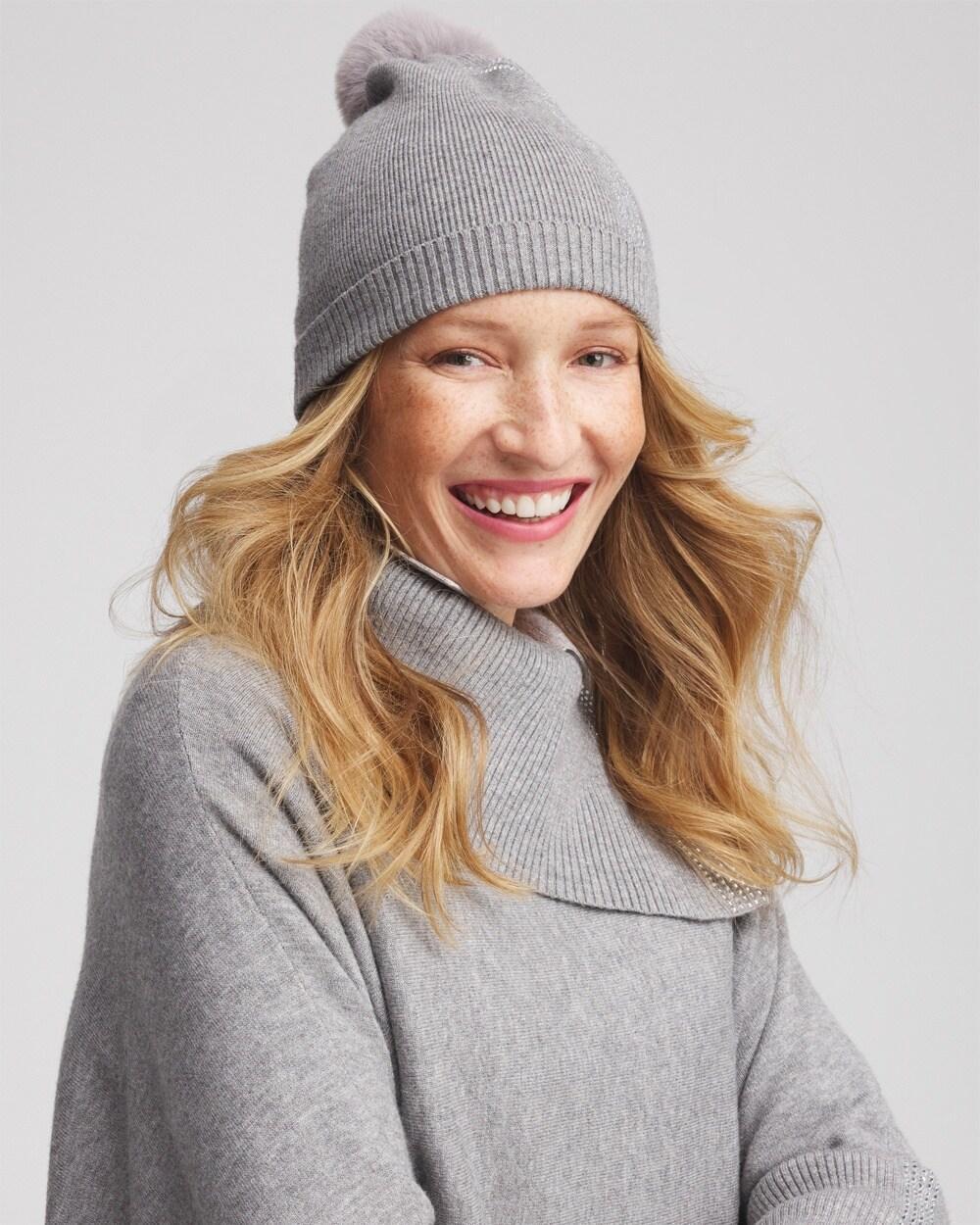 Rhinestone Cashmere Blend Pom Pom Hat Product Image
