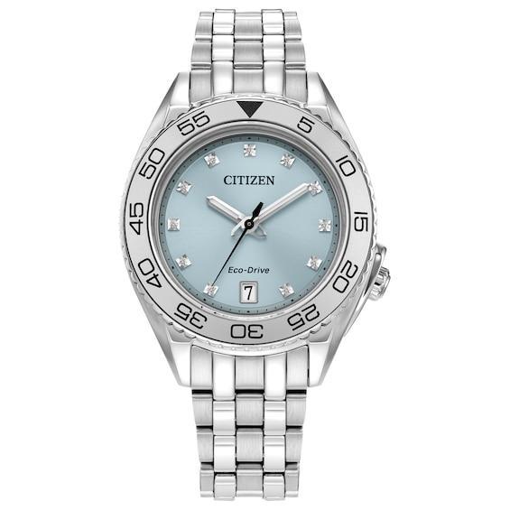 Citizen Womens Eco-Drive Carson Stainless Steel Diamond Accent Blue Dial Bracelet Watch Silver Product Image