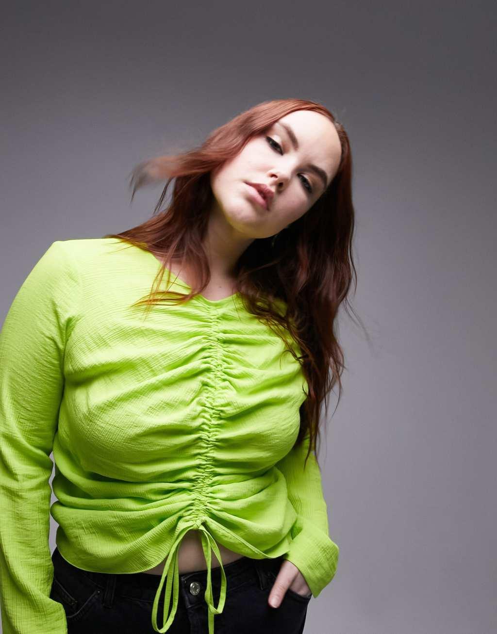 Topshop Curve long sleeve ruched front top Product Image