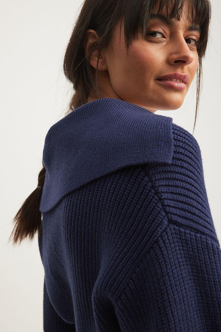 V-neck Knitted Collar Sweater Product Image