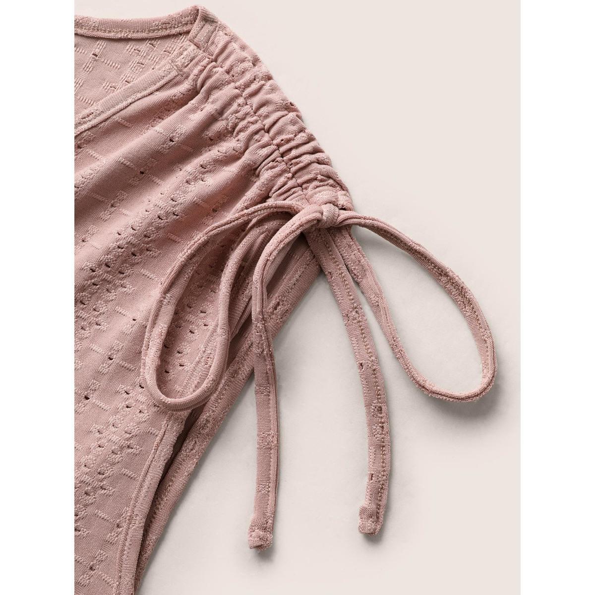 Plus Size V Neck Button Detail Sleeveless Drawstring Dress Dirtypink Women Casual Texture V-neck Sleeveless Curvy BloomChic 18-20/2X Product Image