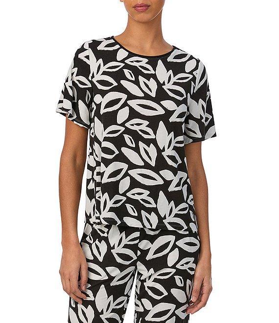 Donna Karan Leaf Print Short Sleeve Boat Neck Knit Coordinating Pajama Top Product Image