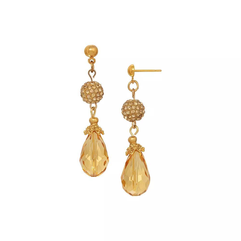 1928 Gold Tone Yellow Crystal Beaded Drop Earrings, Womens, Beige Product Image