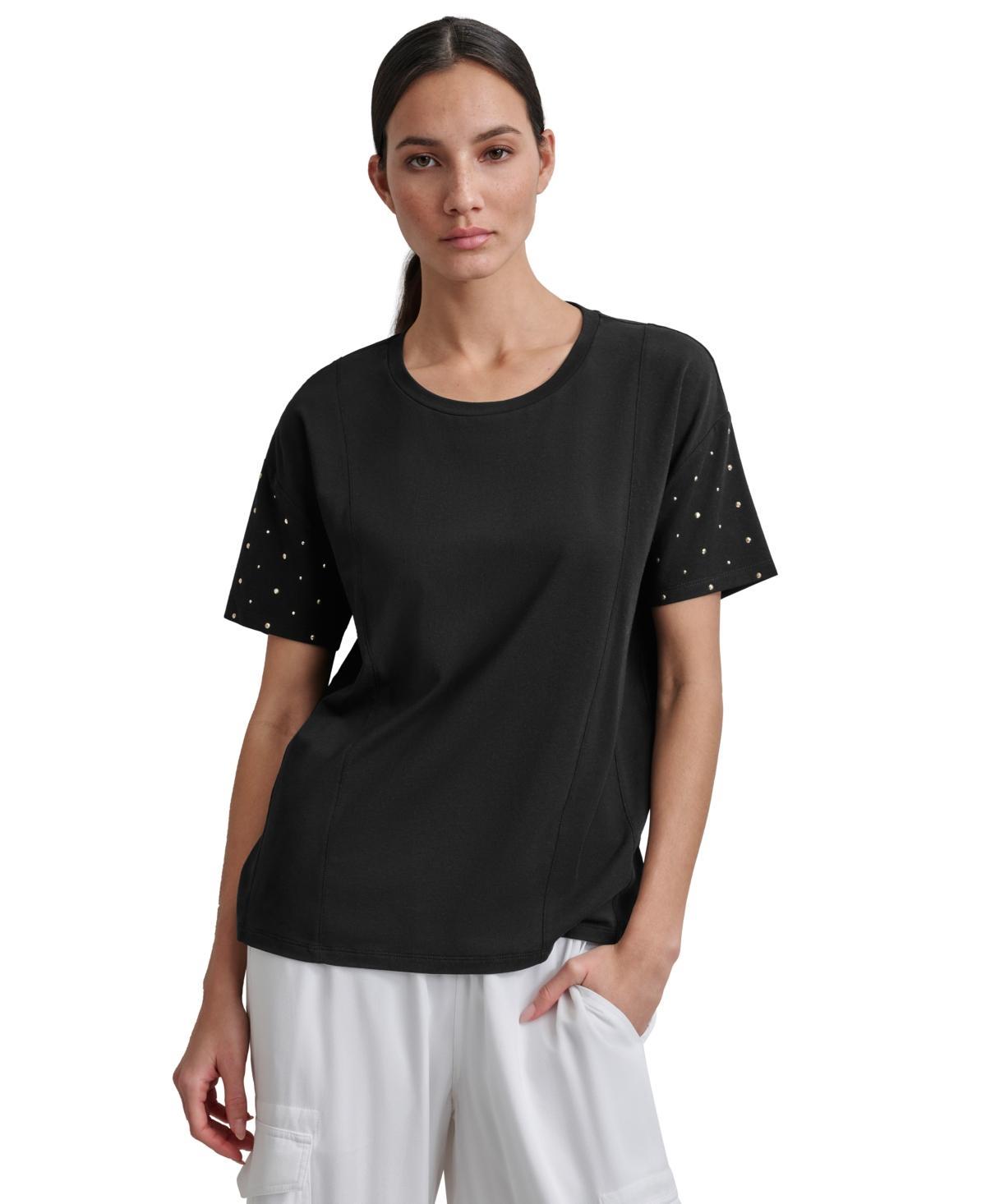 Dkny Womens Crewneck Embellished-Dolman-Sleeve Top Product Image