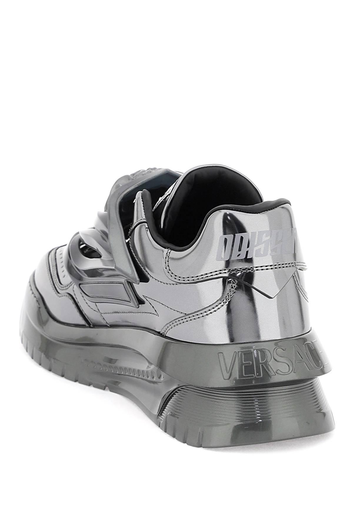 VERSACE Odissea Leather Low-top Sneakers In Gunmetal Product Image