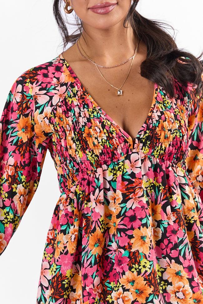 Here We Are Black Multi Floral Mini Dress FINAL SALE Product Image