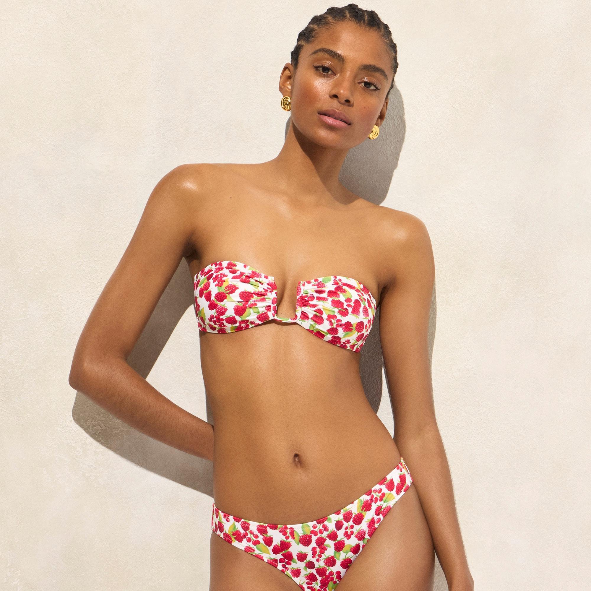 Mira bandeau bikini top in raspberry print Product Image