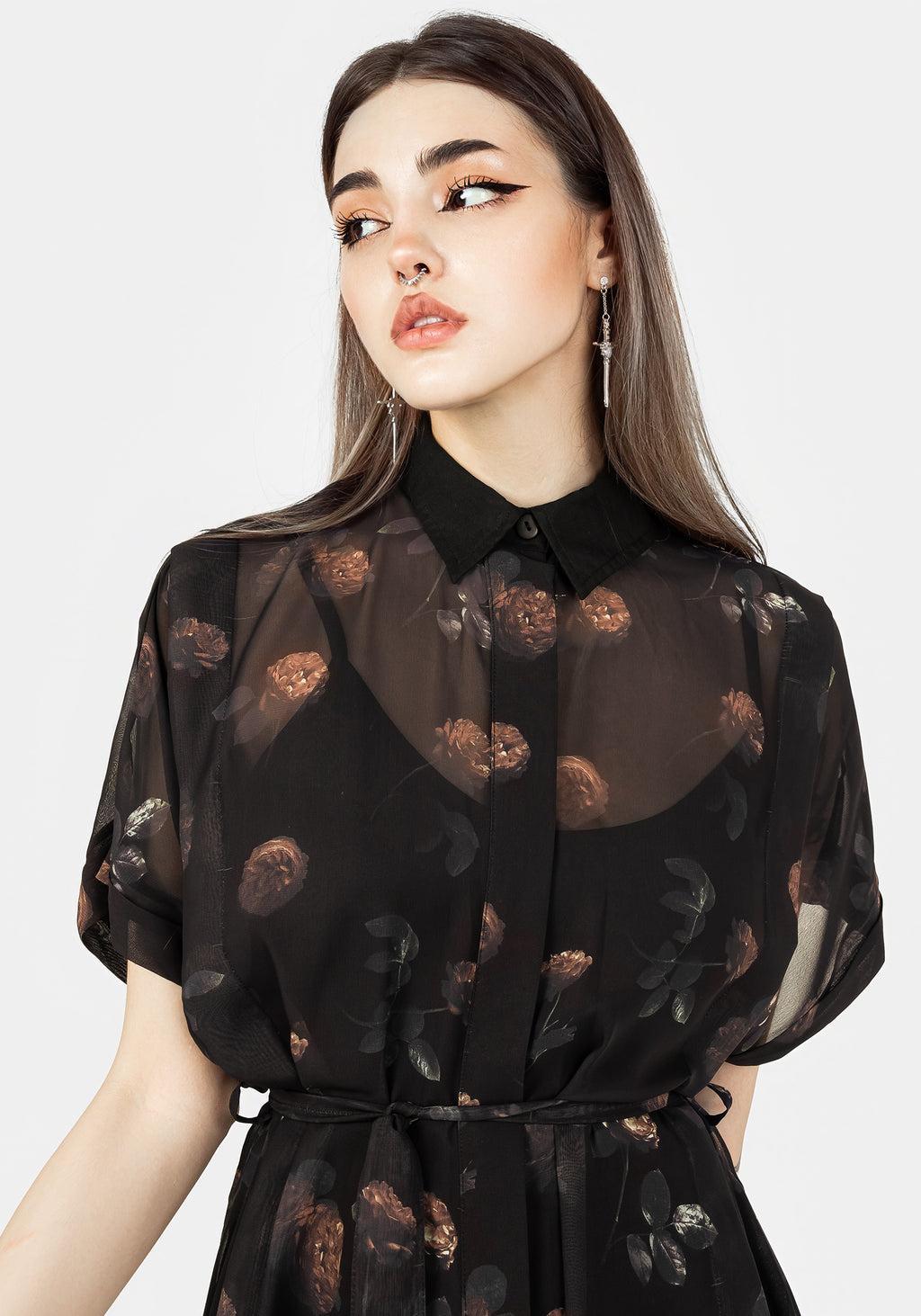 Monica Floral Chiffon Midi Shirt Dress Product Image