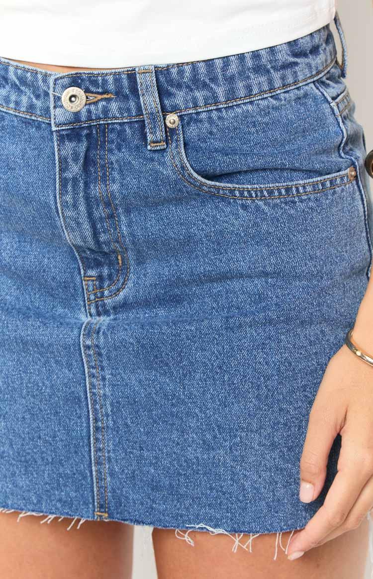 Siletto Mid Wash Denim Low Rise Mini Skirt Girls Product Image