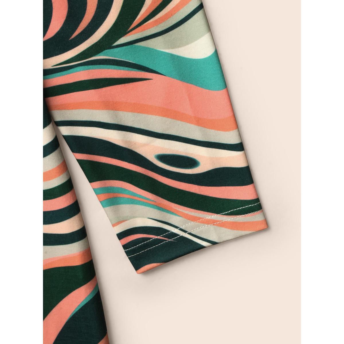 Plus Size Water Ripple Boat Neck Midi Dress Multicolor Women Casual Contrast Boat Neck Long Sleeve Curvy BloomChic 28/5X Product Image