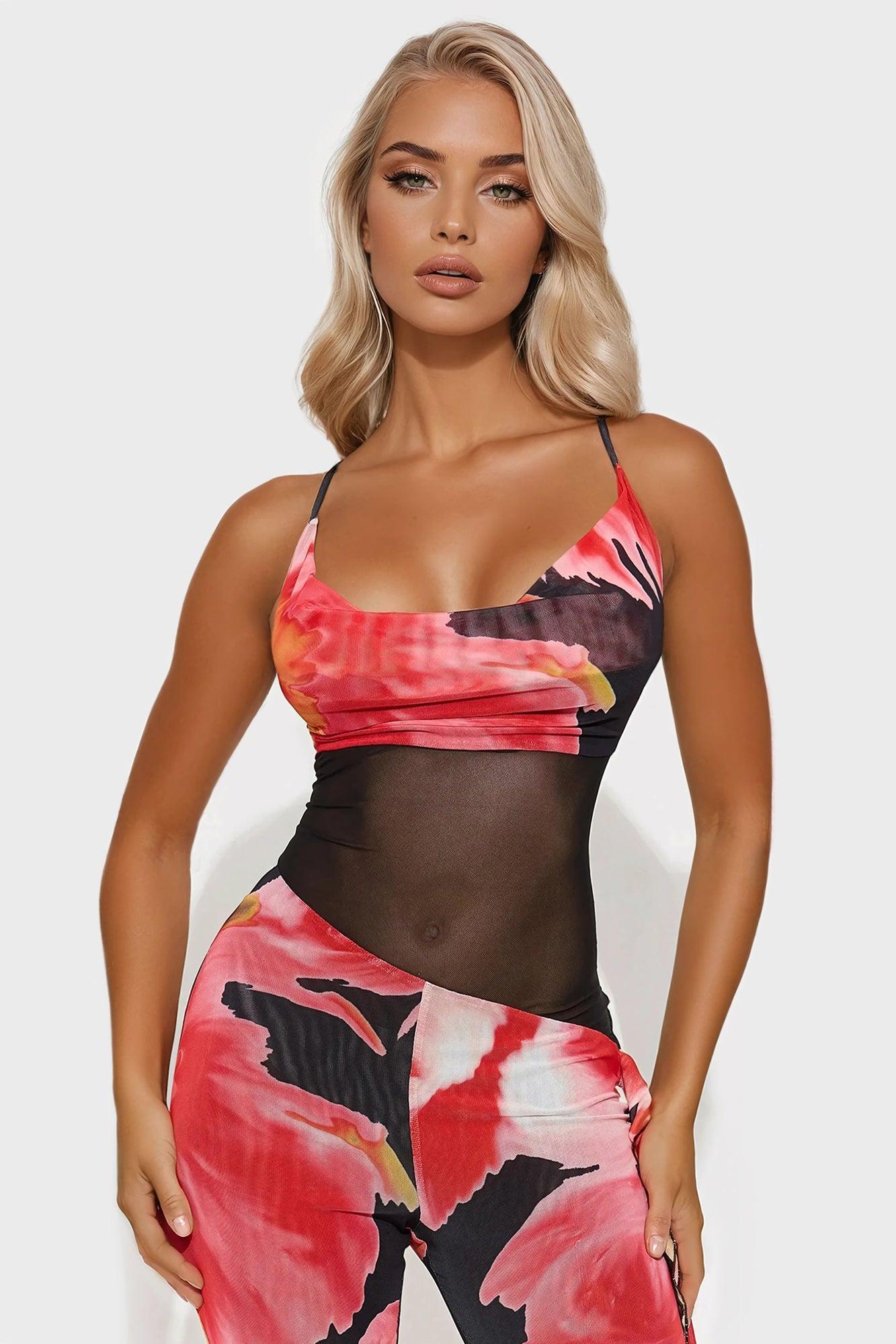 Callie Floral Mesh Jumpsuit - Black/combo Product Image