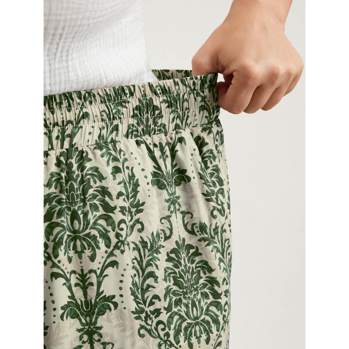 Plus Size Damask Print Tassel Straight-Leg Pants Women Truegreen Resort Wide Leg Mid Rise Vacation Pants BloomChic 28/5X Product Image