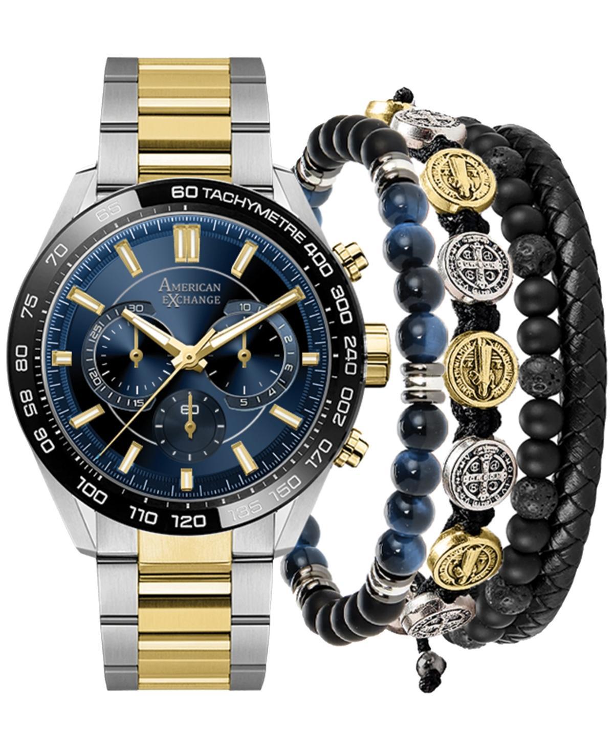 American Exchange Men's Two Tone analog Watch & Stackable Bracelet Set, Size: Large, Gold And Silver Product Image