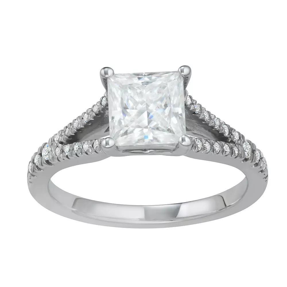 Charles & Colvard 14k White Gold 1 3/4 Carat T.W. Lab-Created Princess Cut Engagement Ring, Women's, Size: 9, 14k Whgold Product Image