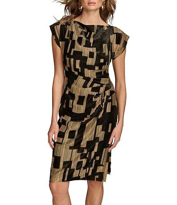 Donna Karan Metallic Velvet Boat Neck Cap Sleeve Sheath Dress Product Image