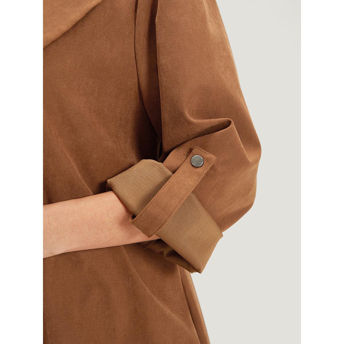 Plus Size Plain Corduroy Belted Bowknot Roll Tab Sleeve Coat Women Bronze Casual Plain Ladies Dailywear Winter Coats BloomChic 26/4X Product Image