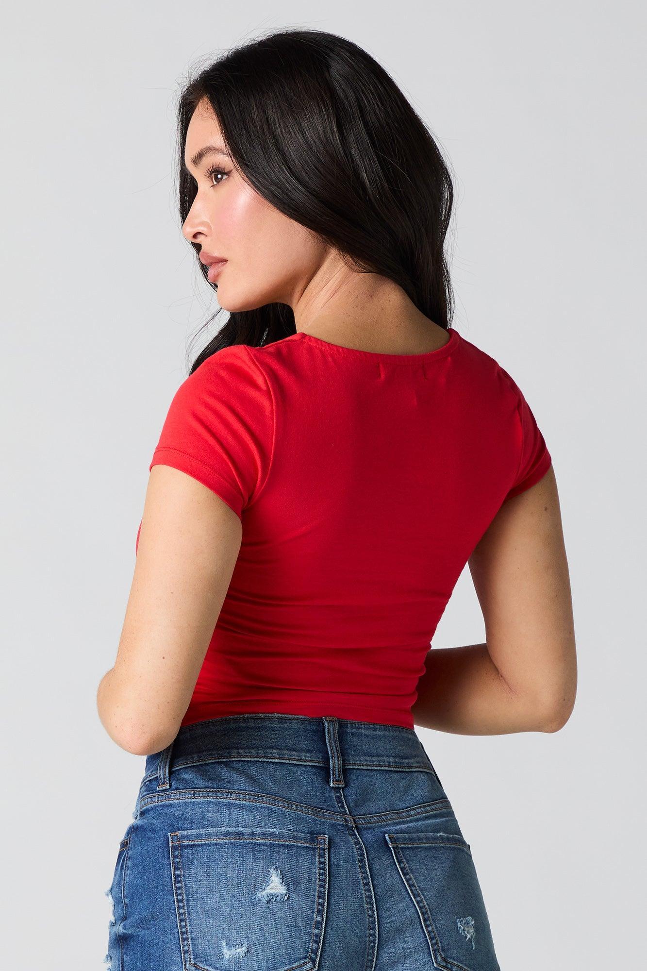 Square Neck Short Sleeve Crop Top Female Product Image