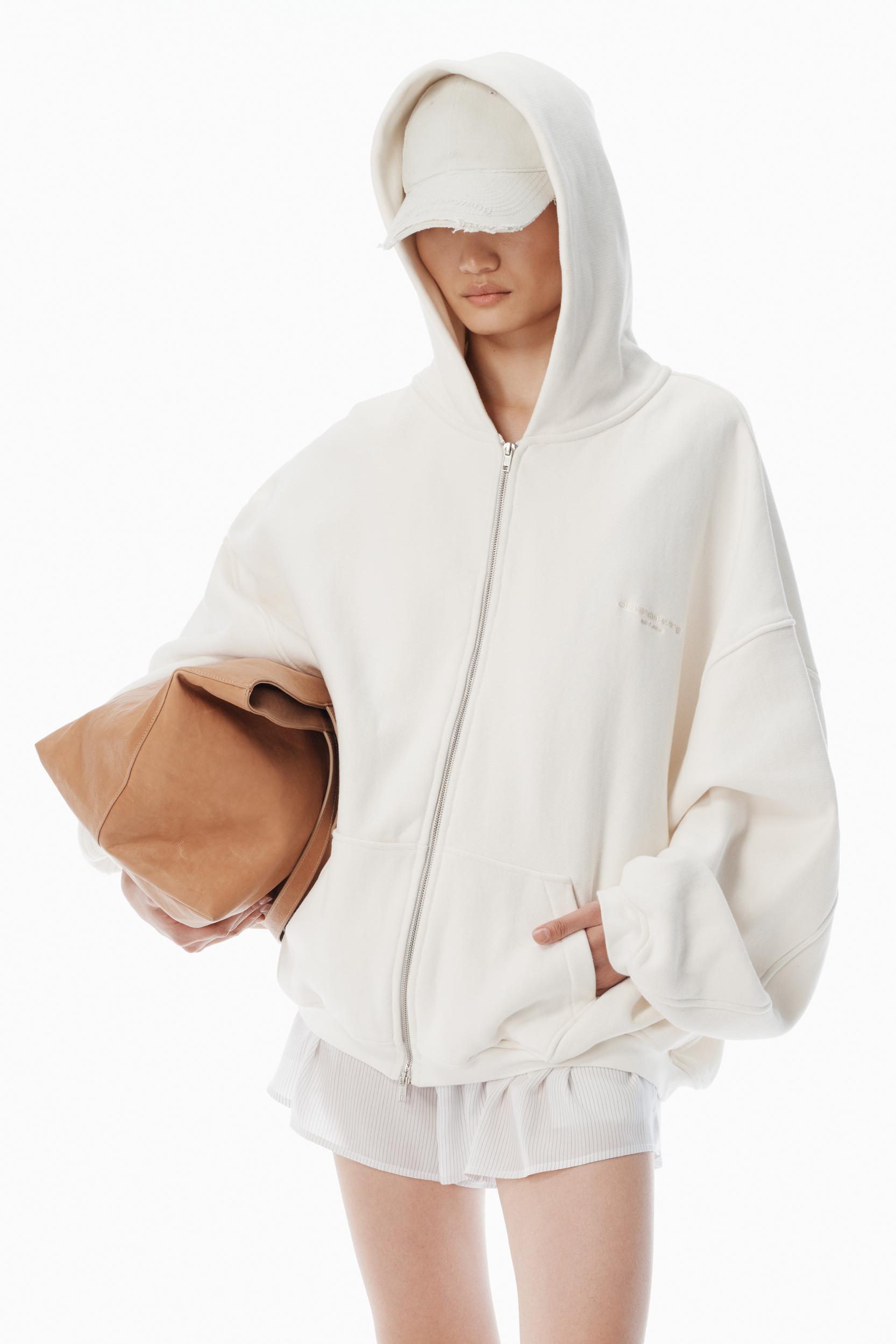 White Cotton Logo Zip-up Hoodie Product Image