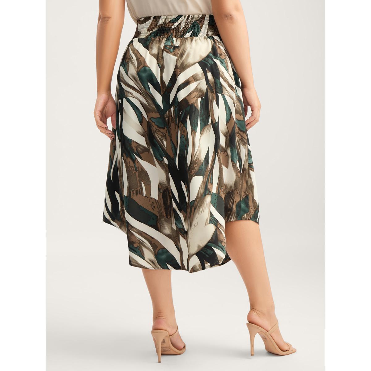 Plus Size Brushstroke Print Stretchy Waist Midi Skirt Women Apricot Work From Home No stretch Side seam pocket Work Skirts BloomChic 28/5X Product Image