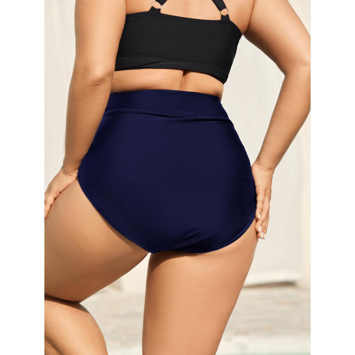 Plus Size Cross High Waist Ruched Swim Bottoms Women's Swimwear Indigo Beach Overlapping High stretch Skinny High Rise Curve Swim Bottoms BloomChic 30/6X Product Image