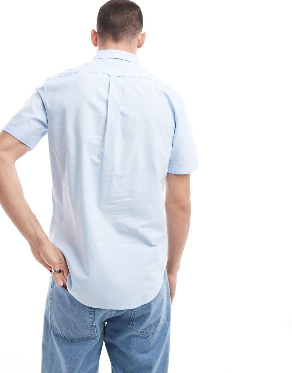 Farah Brewer slim fit short sleeve shirt in blue  Product Image