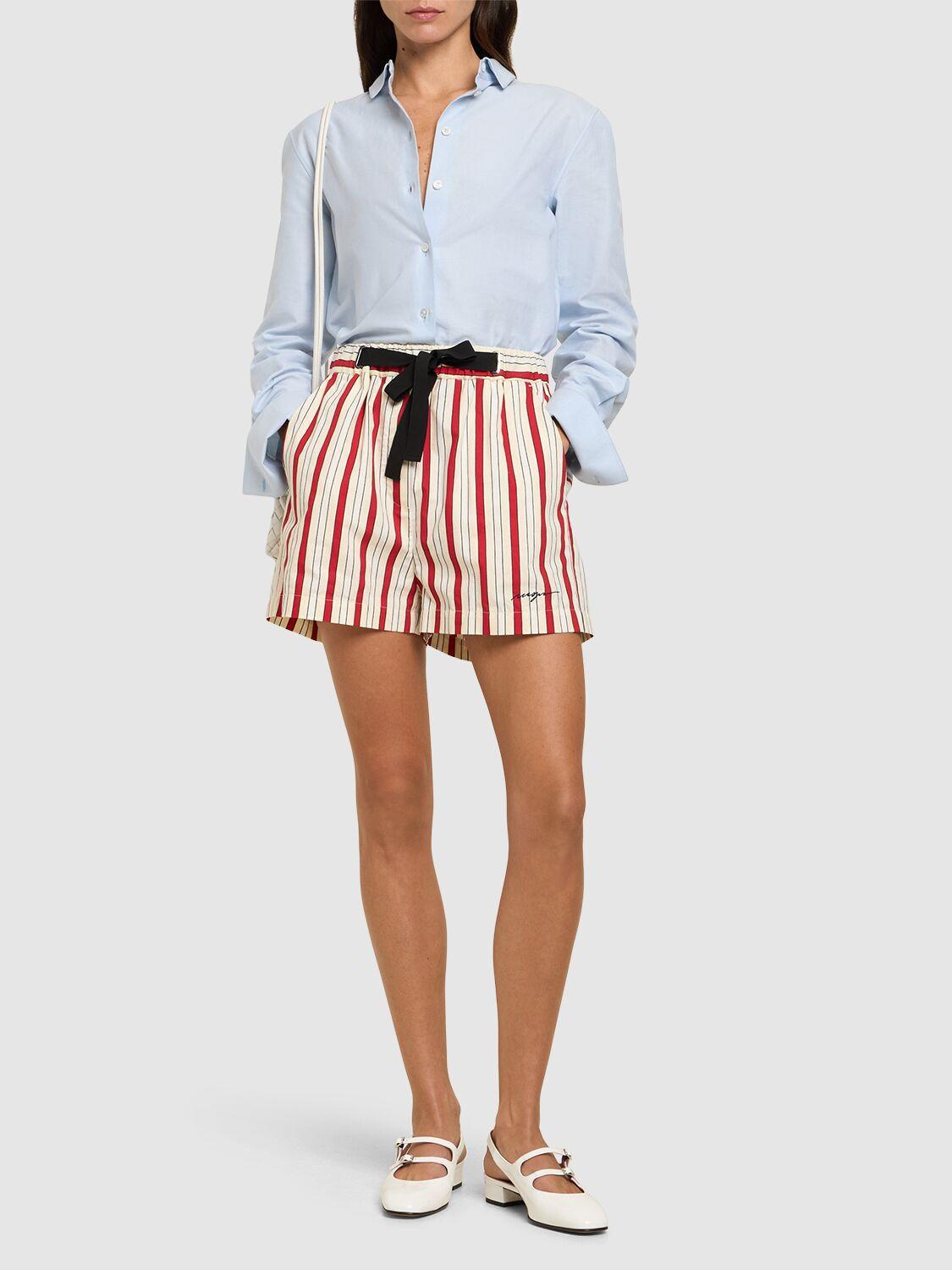 MSGM Striped Cotton Blend Shorts W/bow In Red/white Product Image