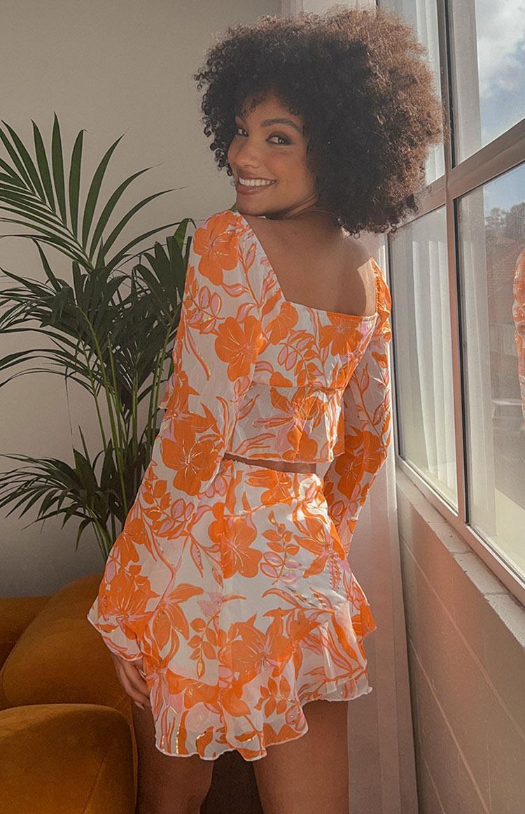 Jayella Orange Floral Mini Skirt Product Image