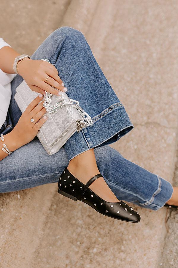 The Iris Rhinestone Embellished Faux Leather Flats in Black Product Image