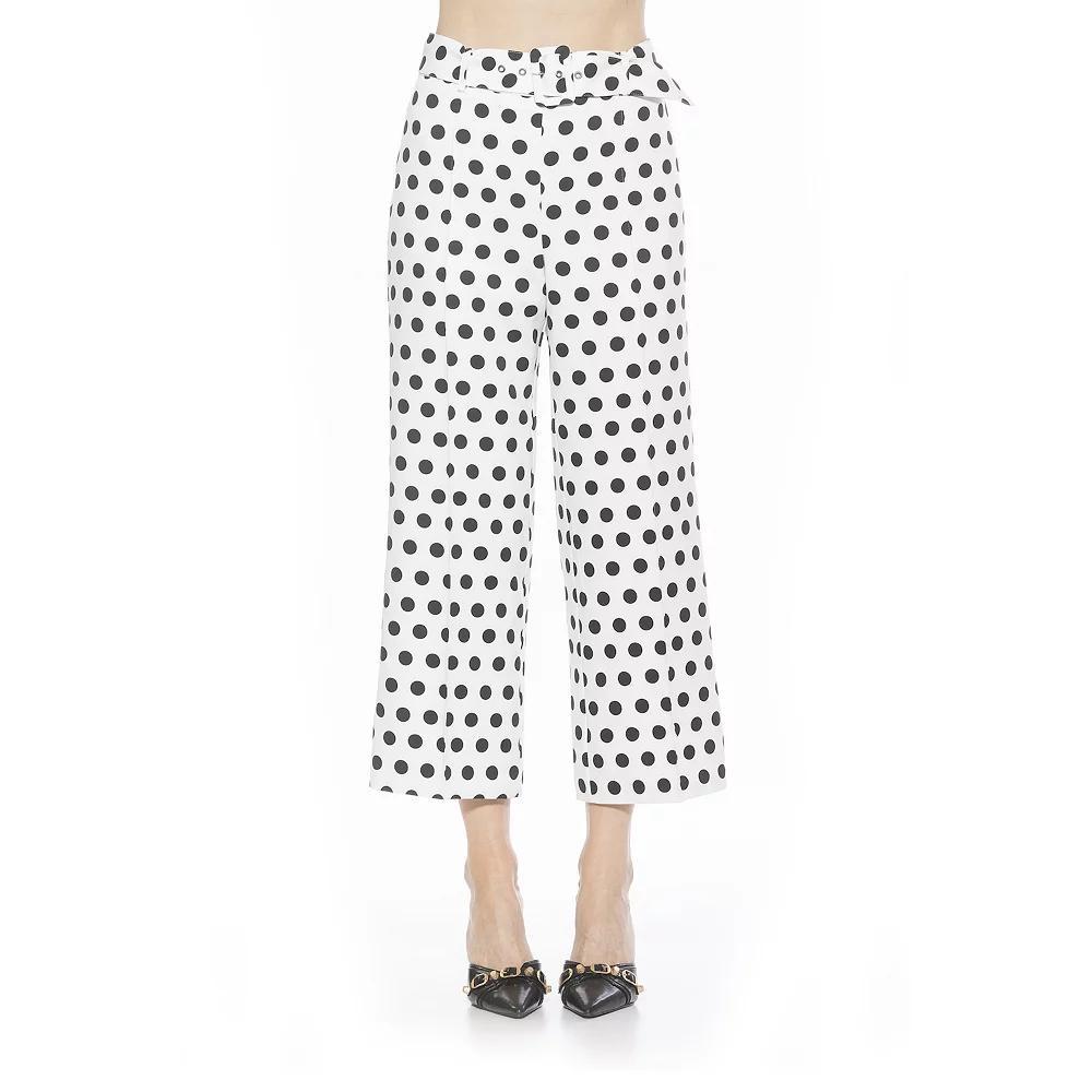 Women's ALEXIA ADMOR Caden Belted Wide Leg Pants, Size: 6, Black White Dots Product Image