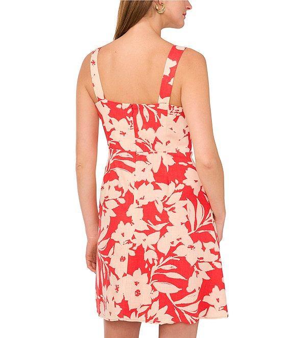 Vince Camuto Woven Square Neck Sleeveless Floral Print A-Line Dress Product Image