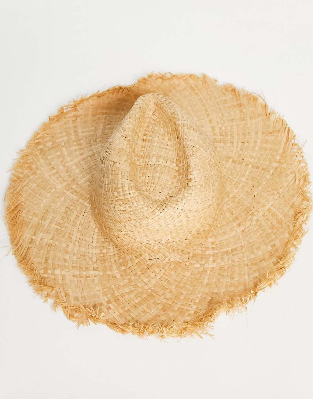 My Accessories London adjustable straw fedora with wide brim with frayed edge-Neutral Product Image