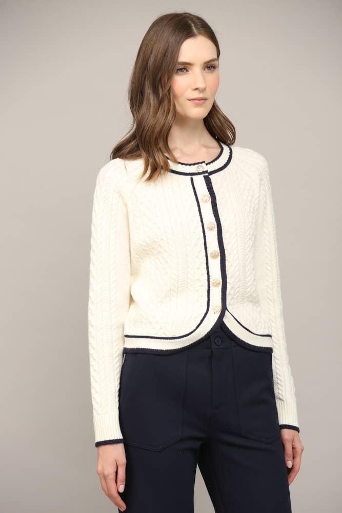 Lovely Collar Cable Knit Cardigan Product Image