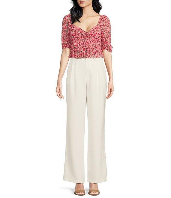 WAYF Floral Ruched Sweetheart Neck Short Sleeve Top Product Image