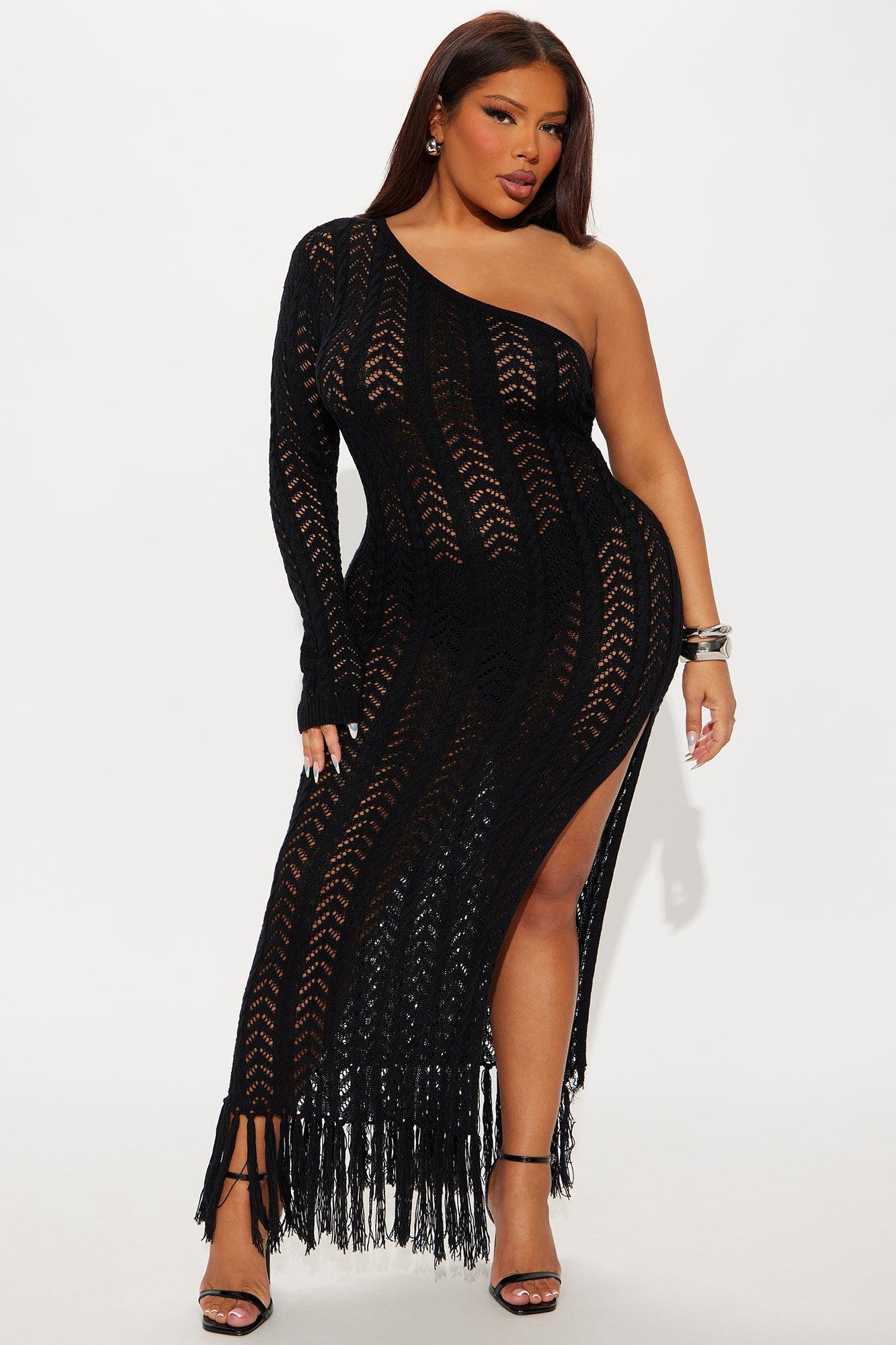Rayna Crochet One Shoulder Maxi Dress - Black Product Image