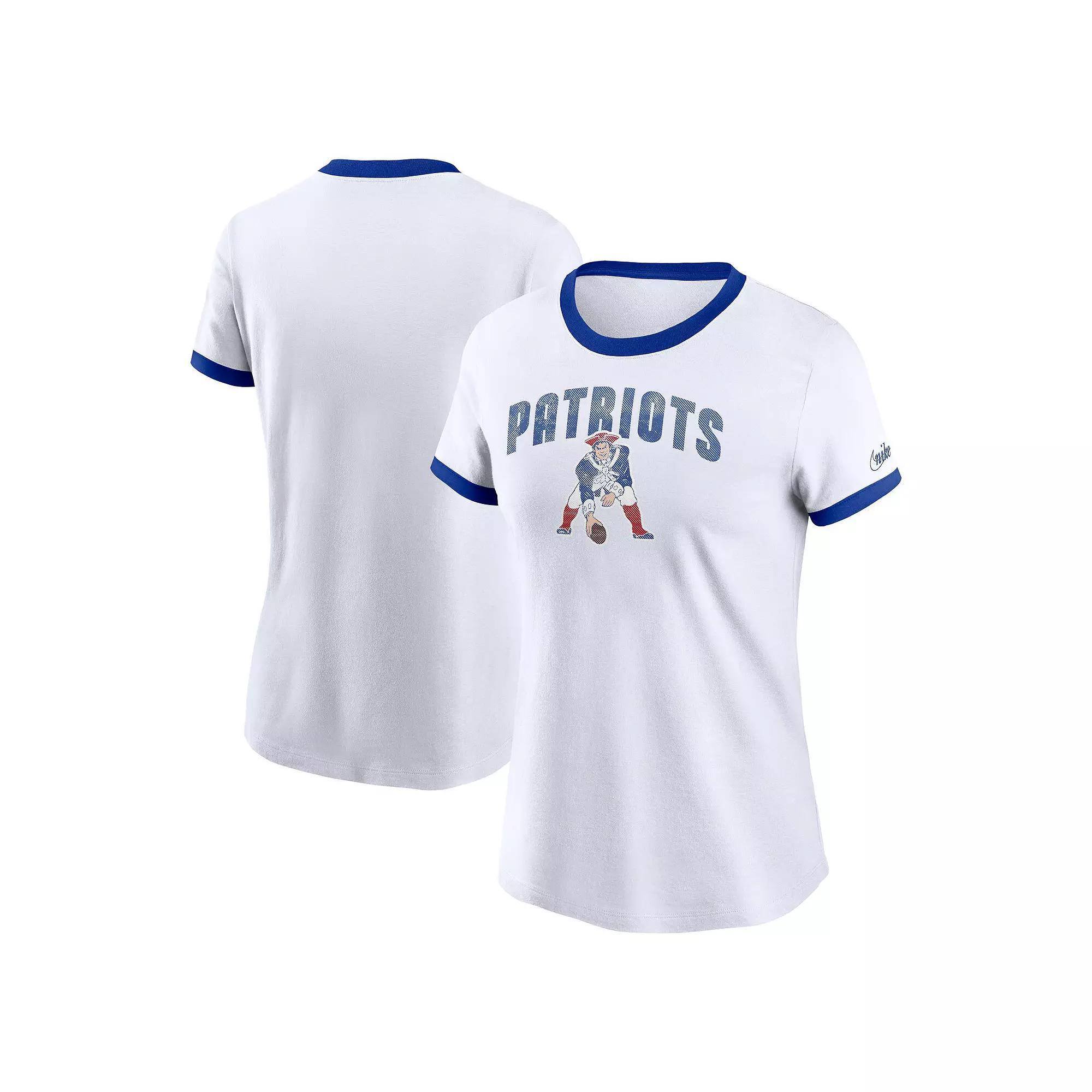 Women's Nike White New England Patriots Rewind Ringer T-Shirt, Size: Large Product Image