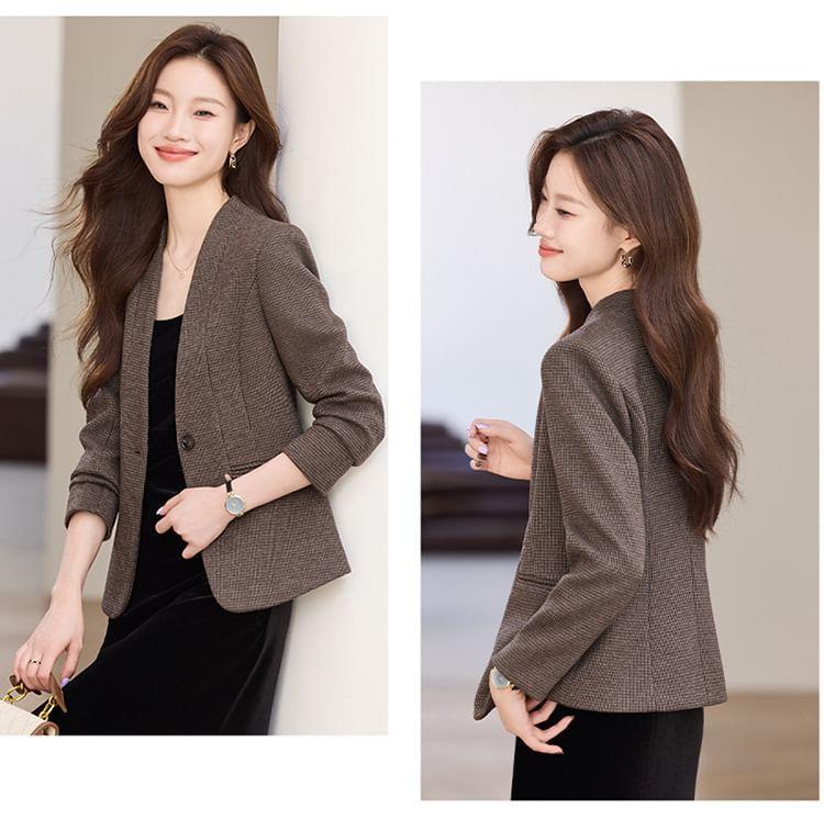 Collarless Plain Single Button Blazer Product Image