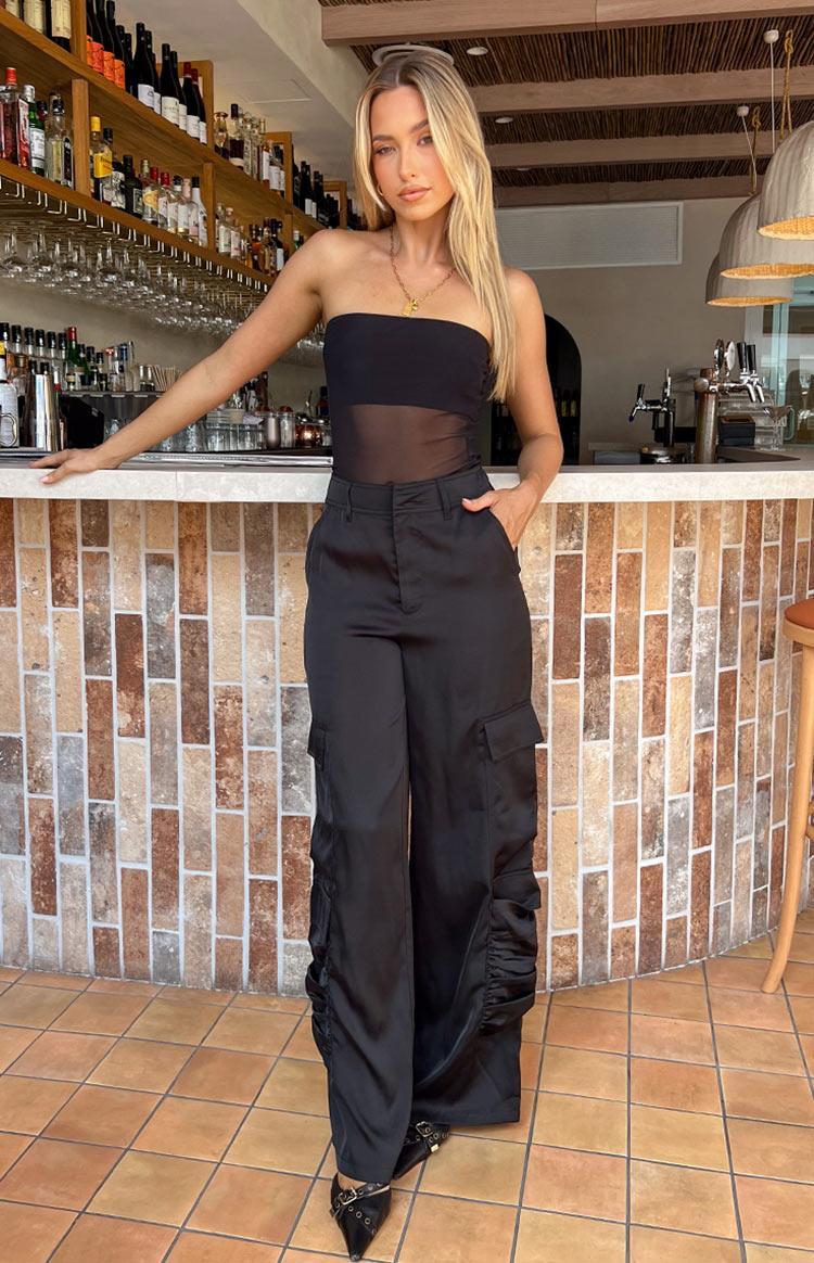 Satin Sapphire Black Cargo Pants Product Image