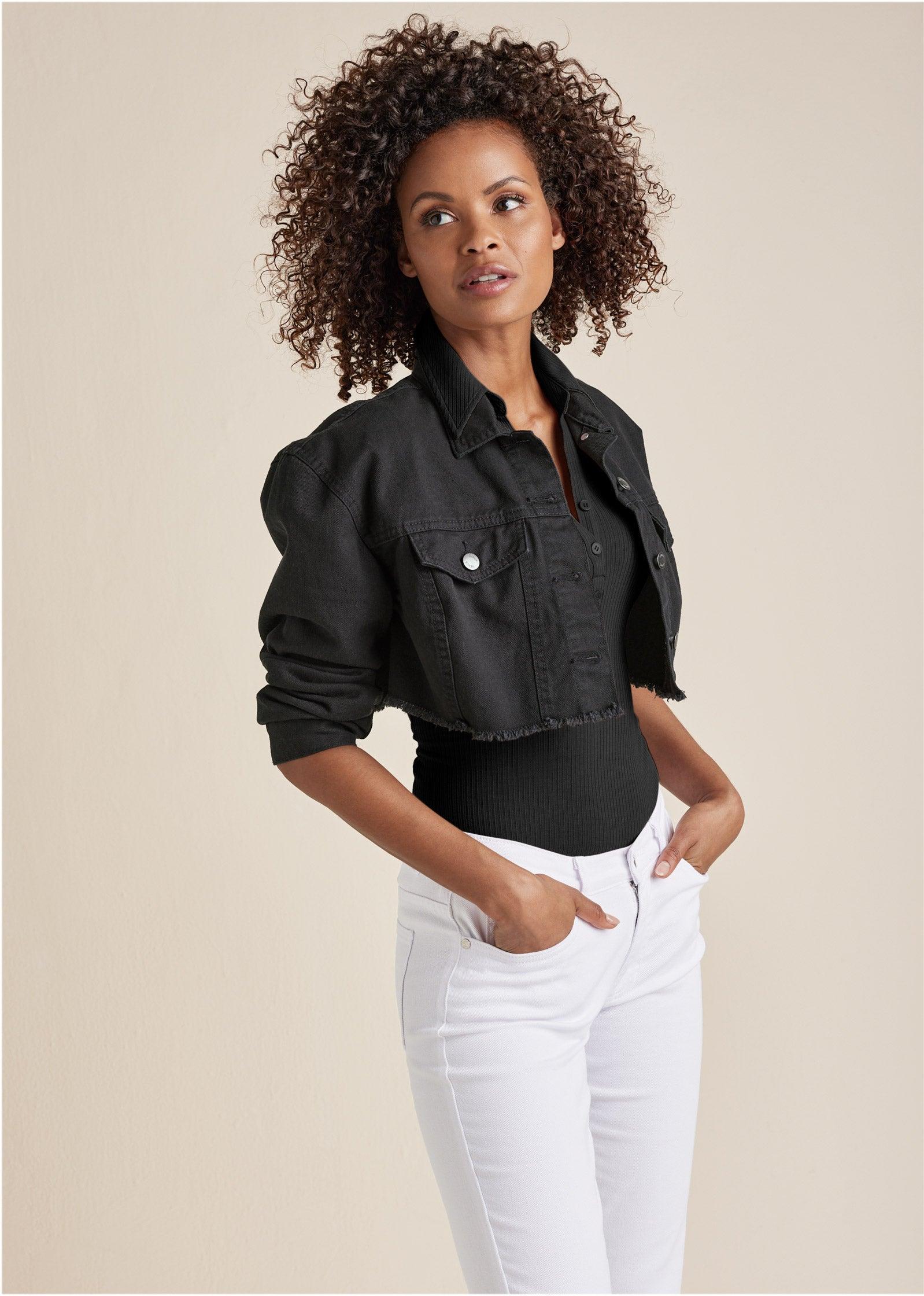 Cropped Denim Jacket - Black Product Image