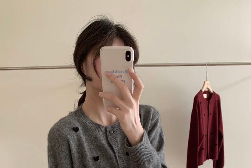 Crew Neck Heart Patterned Cardigan Product Image
