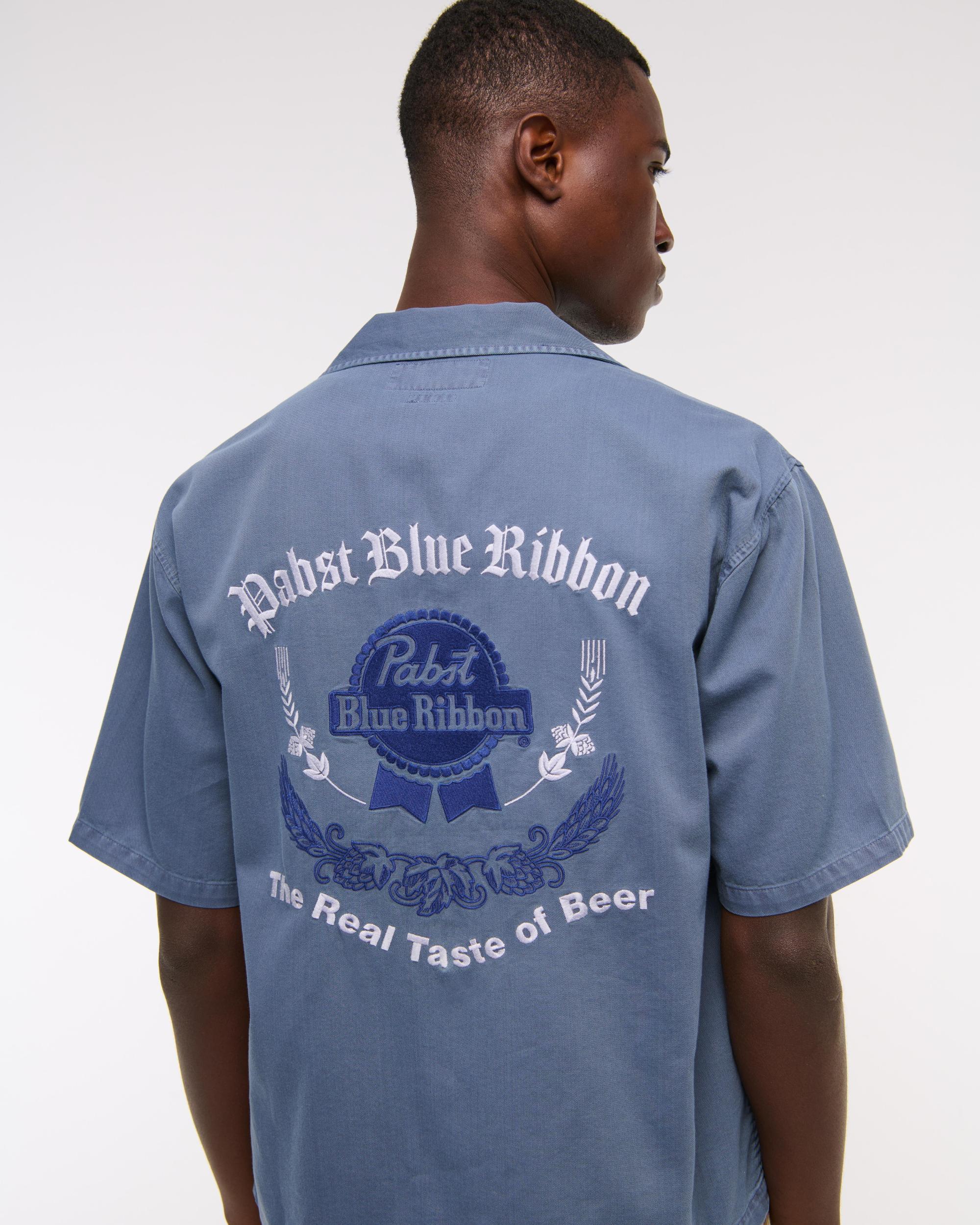 Short-Sleeve Cropped Pabst Workwear Button-Up Shirt Product Image
