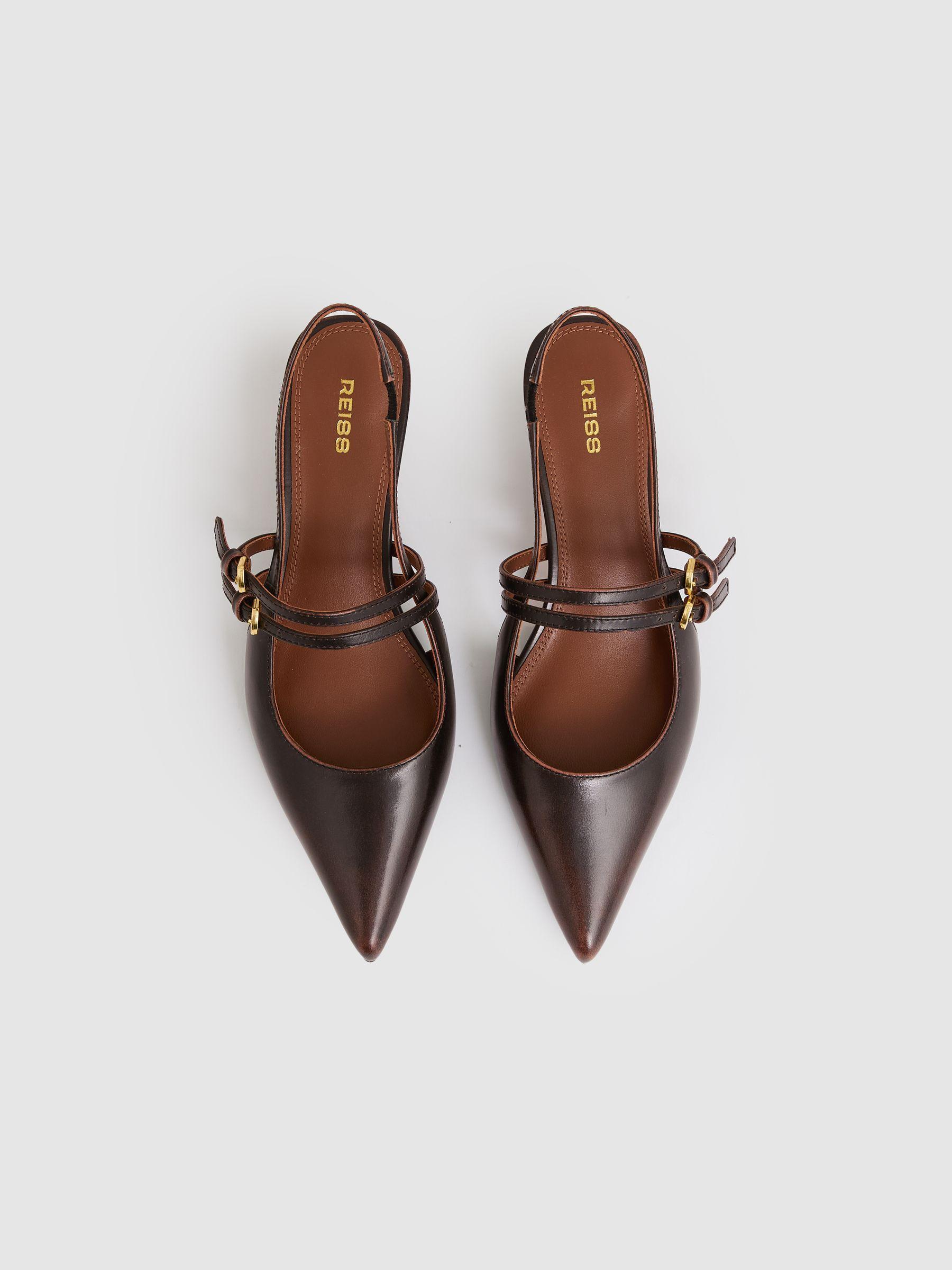 Leather Slingback Buckle Court Shoes in Chocolate Product Image