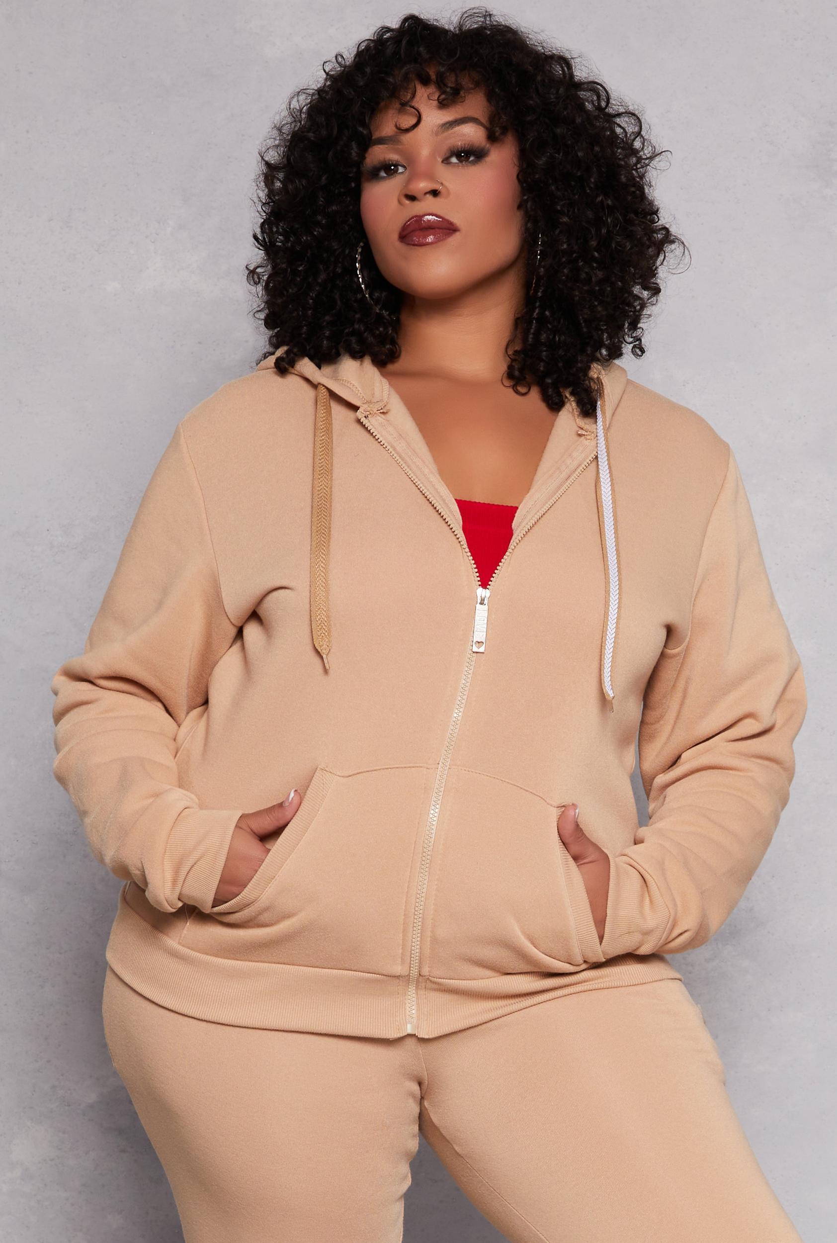 Womens Plus Size Zip Front Hooded Sweatshirt Product Image