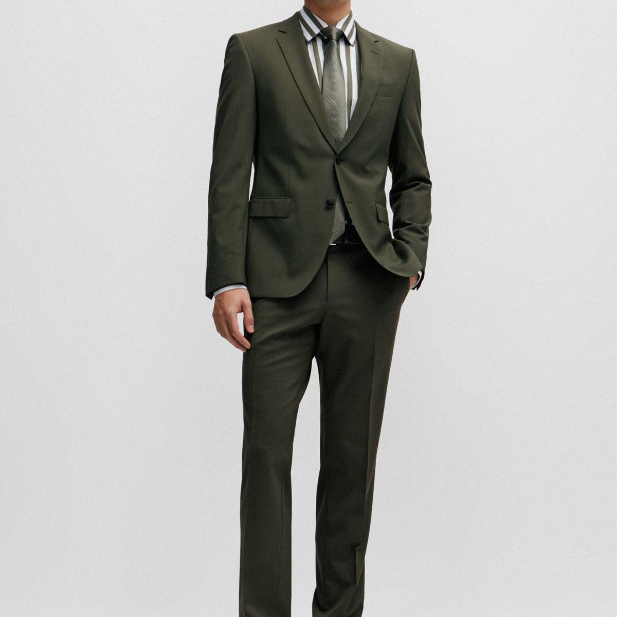 BOSS Slim Fit Suit in Wrinkle-Resistant Stretch Wool in Dark Green Male Product Image